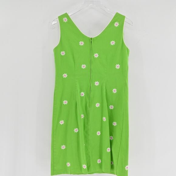 Vtg SAG HARBOR Green Embroidered Dress Size 10P Daisy Cotton Vibrant Bright Boho - Picture 3 of 13
